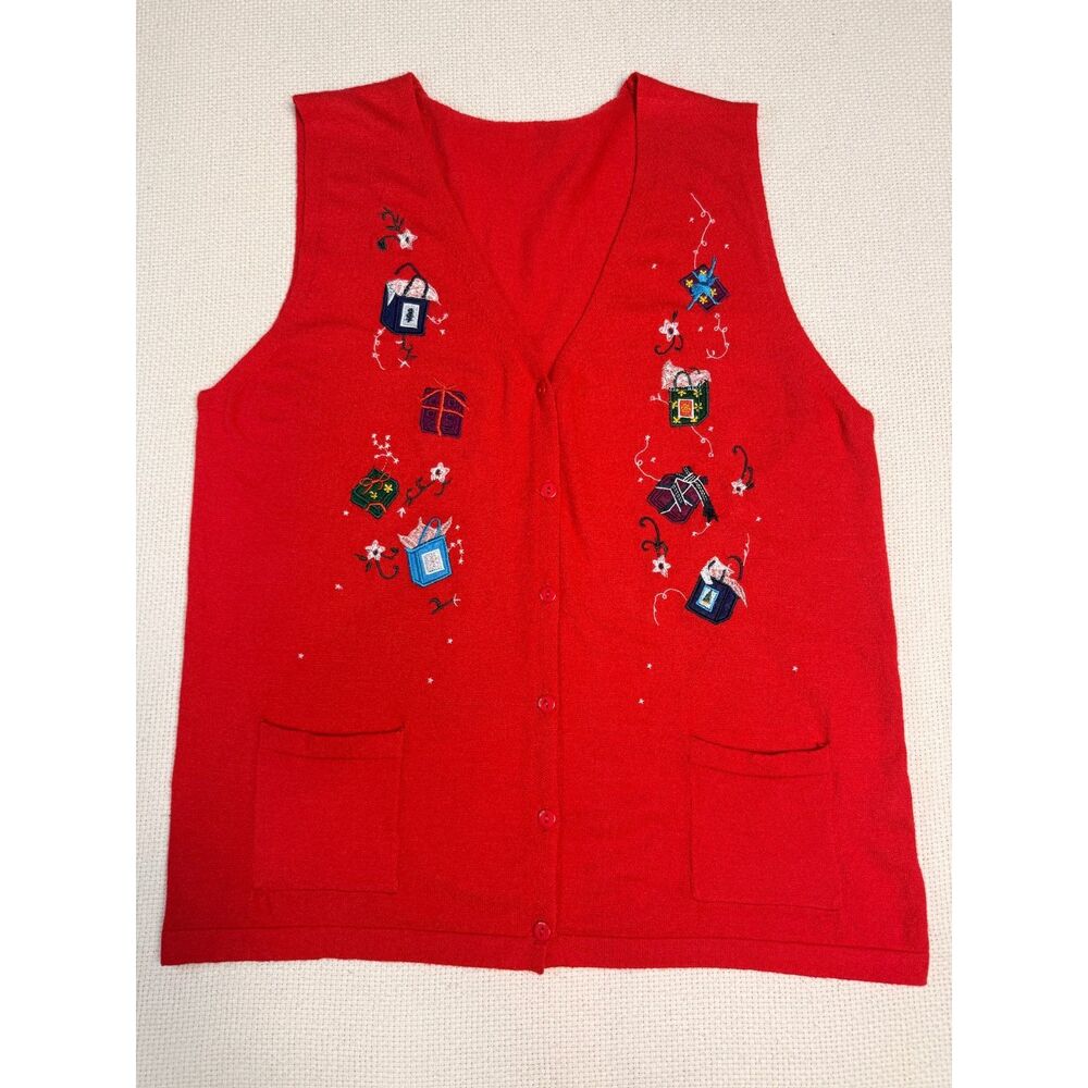 Vintage Christmas Gift Embroidered Sweater Vest – Women's Large